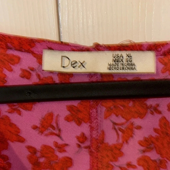 Dex light satin 3/4 puff sleeves V neck Floral Ruffled Hem midi dress Sz XL - Picture 7 of 17